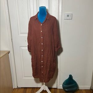 Meo Meli Linen Rust Button-Up Shirt Dress Women’s Medium